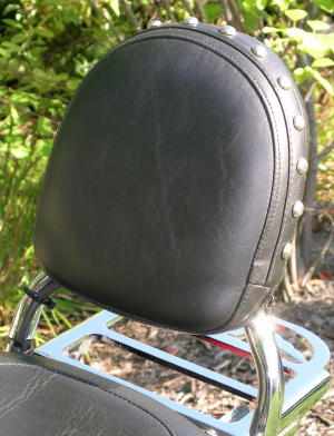 Standard Backrest and STUDDED Pad. (Tubular Sissy Bar) / Custom World Backrest Mounting hardware is required.
